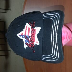 A.Lincoln Distressed Star Patch Black Embroidered Strapback Hat Cap